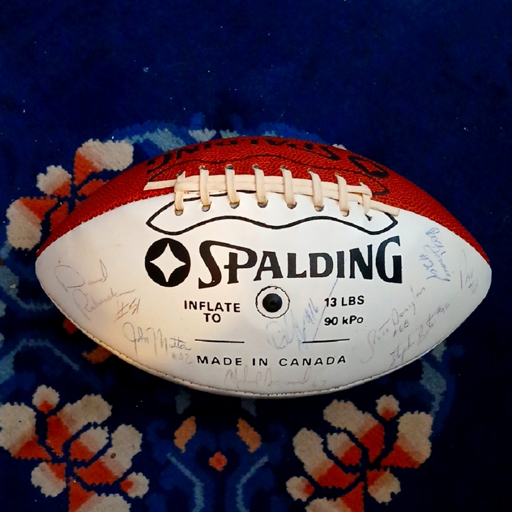 Hamilton Tiger Cats Signed 1992 - 93 Spalding Brown and White Football